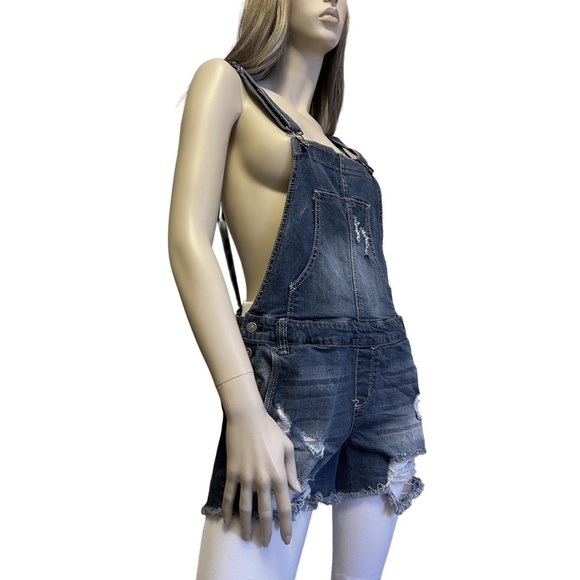Wallflower Overall Shorts Factory Destroyed Distressed Dungaree Denim Romper - Picture 6 of 13